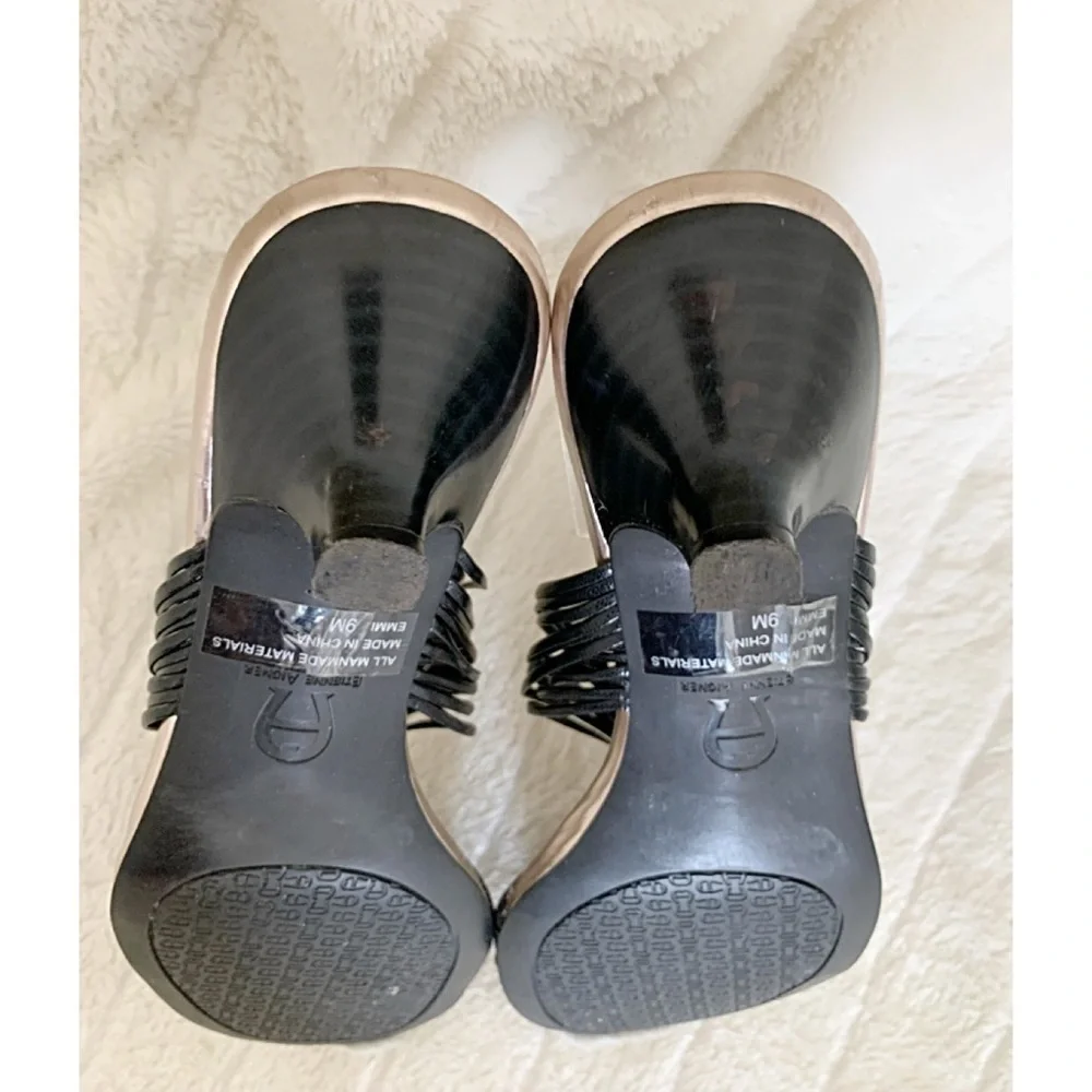 ETIENNE AIGNER Sz 9M “EMMI” Black Strappy Kitten Heel Slide Sandals